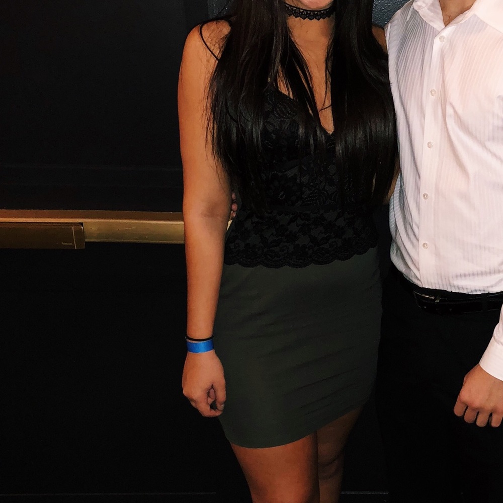 Black Lace and Green Bodycon Dress